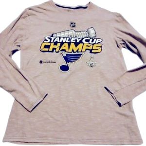 STL Blues Hockey Stanley Cup Champs 2019 Long Sleeve T Shirt sz L Gray EUC